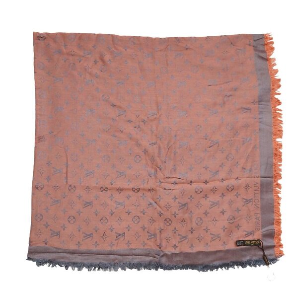 LOUIS VUITTON LV Vintage Mauve Pink Gray Silver Monogram Scarf Shawl Wrap  VWT - Picture 6 of 10
